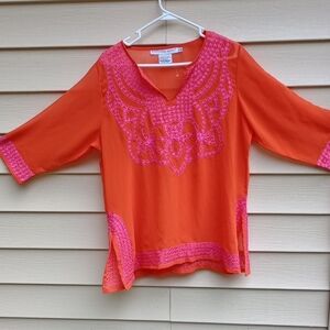 Coldwater Creek Graphic‎ Tunic with 3/4 Sleeves in Orange and Pink